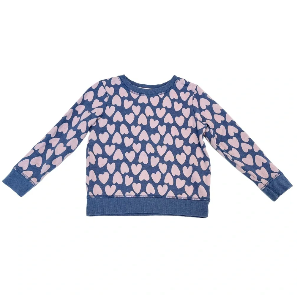 Cat & Jack Fleece Lined Kids Navy and Pink Heart Pattern Sweatshirt | Girls 5T